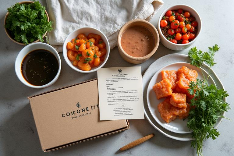 Kit de cocina premium con ingredientes frescos y recetas para preparar en casa, entregado por IberFeast.